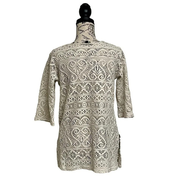 J Valdi White Crochet 90s Vintage Beach Coverup Pullover Mini Dress Sheer Tunic - Picture 4 of 9